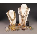 SELECTION OF GILT METAL AND OTHER COSTUME JEWELLERY mainly necklaces and brooches together with