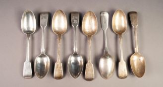 SET OF EIGHT VICTORIAN SILVER FIDDLE PATTERN DESSERT SPOONS BY JOHN STONE, initialled, 7? (17.8cm)