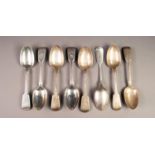 SET OF EIGHT VICTORIAN SILVER FIDDLE PATTERN DESSERT SPOONS BY JOHN STONE, initialled, 7? (17.8cm)