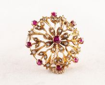 LATE VICTORIAN GOLD COLOURED METAL CIRCULAR OPENWORK FLORAL AND FOLIATE BROOCH OR PENDANT, the