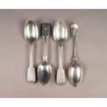 SET OF FOUR VICTORIAN SILVER FIDDLE PATTERN DESSERT SPOONS BY ROBERT, JAMES & JOSIAH WILLIAMS,