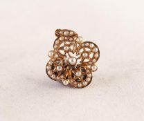 15ct ROSE GOLD AND SEED PEARL QUATREFOIL OPENWORK PENDANT, 5/8in (1.5cm) high, 2 gms