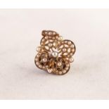 15ct ROSE GOLD AND SEED PEARL QUATREFOIL OPENWORK PENDANT, 5/8in (1.5cm) high, 2 gms