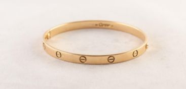 ALDO CIPULLO, FOR CARTIER, CIRCA 1970, 18ct YELLOW GOLD LOVE BRACELET with screw fastening clasp,