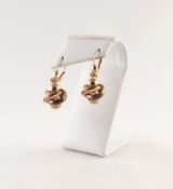 PAIR OF 9CT THREE COLOUR GOLD DROP EARRINGS, of ball and knot pattern, 6.3 gms (2)