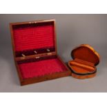 GOOD QUALITY ITALIAN TAN LEATHER TREFOIL PATTERN JEWELLERY BOX, plush lined, 7 1/2in (19cm) wide and