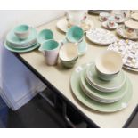 POOLE POTTERY PART TEA SERVICE FOR 6 PERSONS, 19 PIECES, DUCK EGG BLUE WITH GREY INTERIORS (ONE