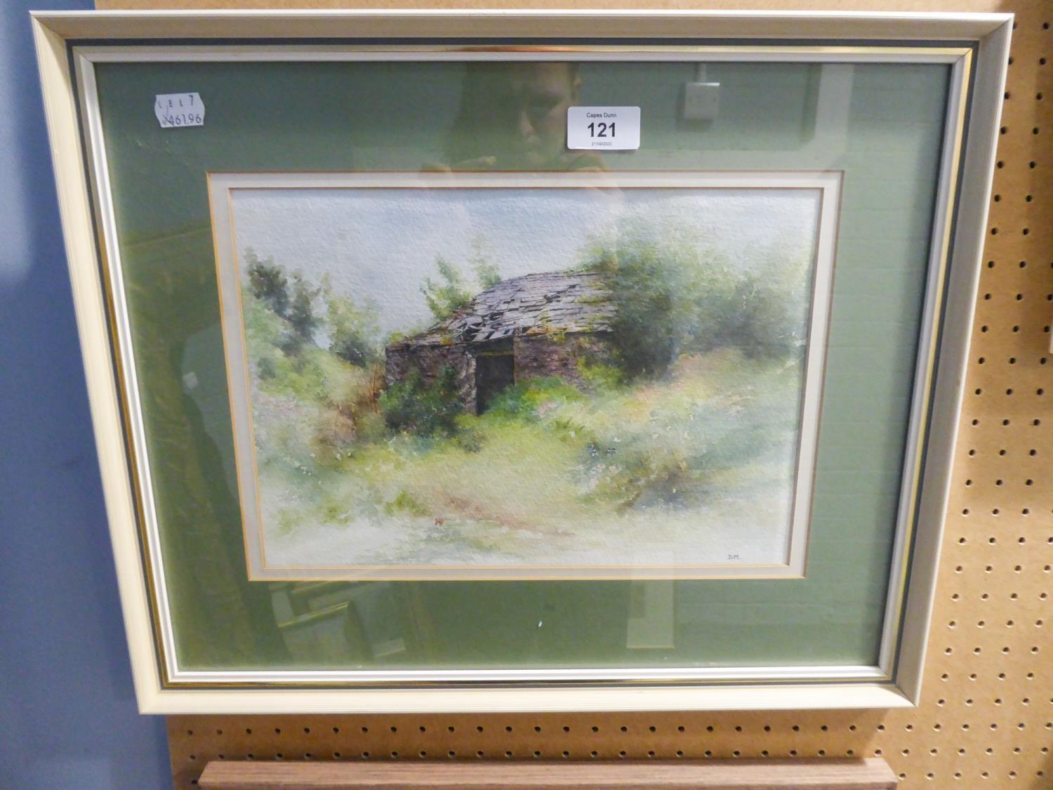 A WATERCOLOUR 'RUINED BARN NEAR CAREW CASTLE'  (1991) BY DORIS MARSDEN (32cm x 22cm)