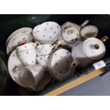 REGENCY BONE CHINA PART TEA SET FORMERLY FOR SIX PERSONS, PRINTED PINK ROSES DESIGN (LACKS ONE CUP),