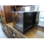 NINETEENTH CENTURY MAHOGANY HINGE LID TABLE, HAVING SOLID TOP FRONT WITH OVAL PANEL ON SOLID