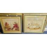 A.S. THOMAS A PAIR OF WATERCOLOUR DRAWINGS'SHOP TIL WE DROP'' AND SEATED FEMALE FIGURE IN BALL