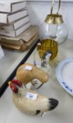 MIXED LOT TO INCLUDE; NELSON TIPPED ADVERTISING GLASS WATER JUG, TEA LIGHT HOLDER, SMALL CARVED