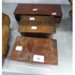 AN ANTIQUE MAHOGANY SMALL TEA CADDY, A MAHOGANY GLOVE BOX AND A SMALL OAK BOX (3)