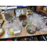 MISC GLASS ITEMS TO INCLUDE JUGS, BOWLS, SODA SYPHON ETC.....