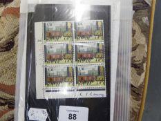 BLOCK OF SIX MINT GB STAMPS, LOWRY PICTORIAL, ONE SHILLING AND SIX PENCE EACH, SIGNED IN THE