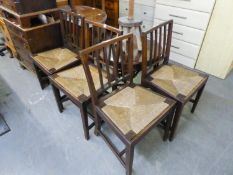 LATE EIGHTEENTH/EARLY NINETEENTH CENTURY SET OF FOUR OAK DINING CHAIRS, HAVING RUSH SEATS ON 'H'