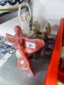 PARK POTTERY ART DECO DANCING FEMALE FIGURE AND A WHITE RESIN BALLET DANCER ON REVOLVING BASE