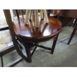 REPRODUCTION MAHOGANY CIRCULAR SIDE TABLE, ON SQUARE SUPPORTS AND A MAHOGANY OCCASIONAL TABLE (2)