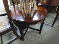 REPRODUCTION MAHOGANY CIRCULAR SIDE TABLE, ON SQUARE SUPPORTS AND A MAHOGANY OCCASIONAL TABLE (2)