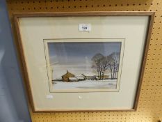 A WATERCOLOUR LANDSCAPE 'BARN IN WINTER'WASHBURN VALLEY BY TERRY LOGAN 24cm x 19cm