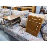 G-PLAN OAK BEDSIDE CUPBOARD AND A TEAK SQUARE COFFEE TABLE HAVING SLATTED UNDERFRAME (2)