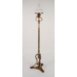 VICTORIAN BRASS TELESCOPIC OIL STANDARD LAMP, of plain column form with patent pin lock height