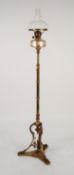 VICTORIAN BRASS TELESCOPIC OIL STANDARD LAMP, of plain column form with patent pin lock height