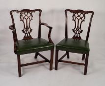 SET OF SIX NINETEENTH CENTURY CHIPPENDALE REVIVAL CARVED MAHOGANY DINING CHAIRS, including a pair of