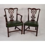 SET OF SIX NINETEENTH CENTURY CHIPPENDALE REVIVAL CARVED MAHOGANY DINING CHAIRS, including a pair of