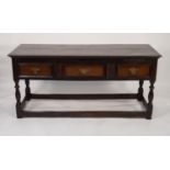 EIGHTEENTH CENTURY OAK DRESSER, the moulded oblong top above three moulded drawers, fitted with a