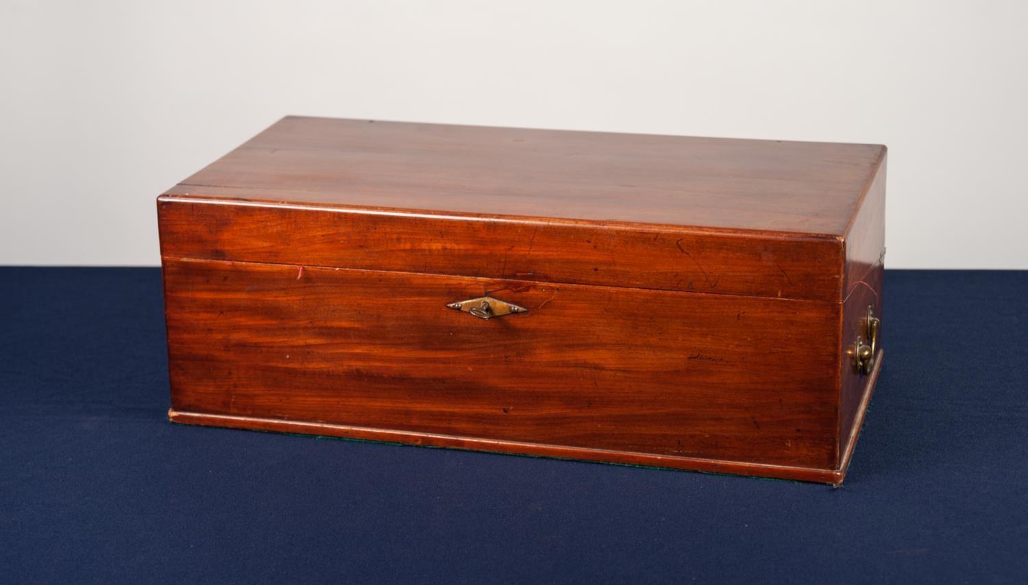 NINETEENTH CENTURY MAHOGANY LARGE PORTABLE WRITING SLOPE, of typical form with compartmented