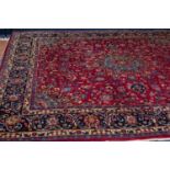 MESHED PERSIAN CARPET with floral and petal shaped circular centre medallion with pendants and