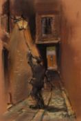 TOM BROWN (1933-2017)PASTEL DRAWING 'Lamplighter' Signed lower right, exhibition label with titled