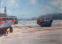 JAMES BARTHOLOMEW (b.1970) PASTEL, heightened ?Boats by the Pier, St. Ives? Signed, titled verso 20?