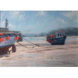 JAMES BARTHOLOMEW (b.1970) PASTEL, heightened ?Boats by the Pier, St. Ives? Signed, titled verso 20?