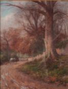 JAMES WILLIAM STAMPER (1873-1947) OIL PAINTING ON CANVAS Man leading a horse down a country lane