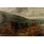 ROBERT WATSON (1865 - 1916) OIL PAINTING ON CANVAS Highland cattle in a landscape Signed and