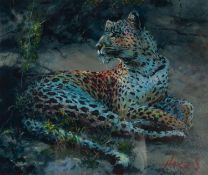 ROLF HARRIS (b.1930) ARTIST SIGNED LIMITED EDITION COLOUR PRINT ?Leopard Reclining at Dusk?, (37/