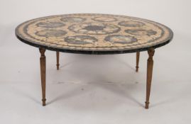 TWENTIETH CENTURY ITALIAN CIRCULAR LOW CENTRE TABLE, with variegated black marble loose circular top