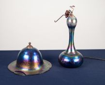 DITCHFIELD STYLE IRIDESCENT GLASS TABLE LAMP AND SHADE, with bulbous base and domed shade, 21? (53.