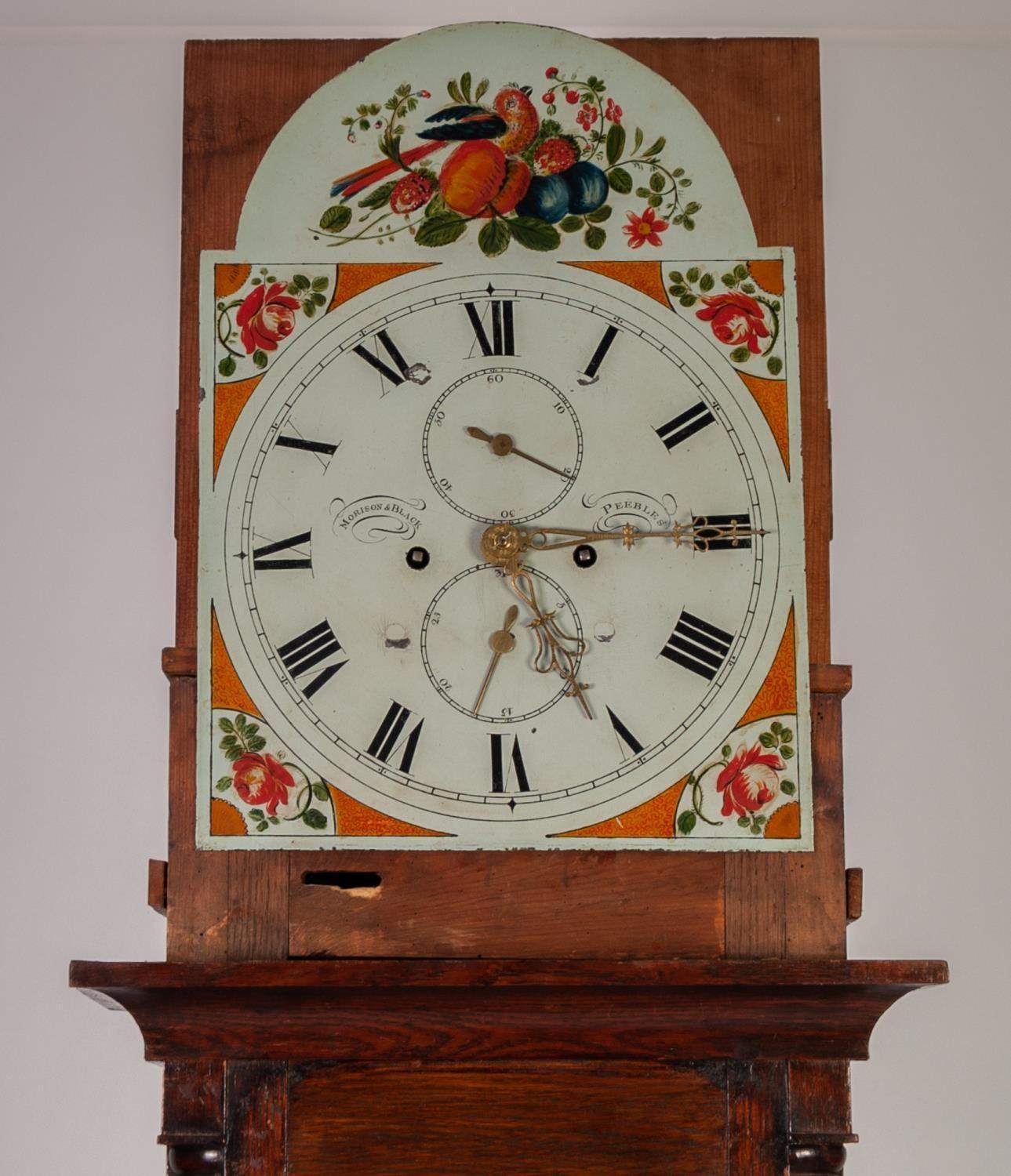 GEORGE II OAK LONGCASE CLOCK SIGNED MORISON & BLACK, PEEBLES, the 12? painted Roman dial with - Image 3 of 3