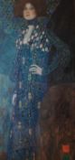 GUSTAV KLIMT COLOUR PRINT REPRODUCTIN 'Portrait of Ria Munk' in a blue dress 34 1/4" x 16 1/2" (87 x