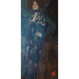 GUSTAV KLIMT COLOUR PRINT REPRODUCTIN 'Portrait of Ria Munk' in a blue dress 34 1/4" x 16 1/2" (87 x