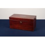 VICTORIAN PLAIN MAHOGANY TEA CADDY with sunk brass carrying handles (mixing bowl absent) 13" (