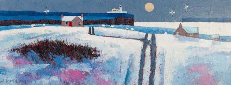 DAVID BODY (MODERN) OIL ON CANVAS ?Snowy Day' Signed, titled verso 11 ¼? x 31? (28.cm x 78.7cm) C/