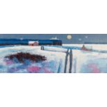 DAVID BODY (MODERN) OIL ON CANVAS ?Snowy Day' Signed, titled verso 11 ¼? x 31? (28.cm x 78.7cm) C/