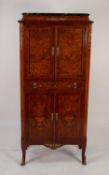 LOUIS XVI STYLE BURR WALNUTWOOD AND FLORAL MARQUETRY COCKTAIL CABINET, with black and grey