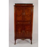 LOUIS XVI STYLE BURR WALNUTWOOD AND FLORAL MARQUETRY COCKTAIL CABINET, with black and grey