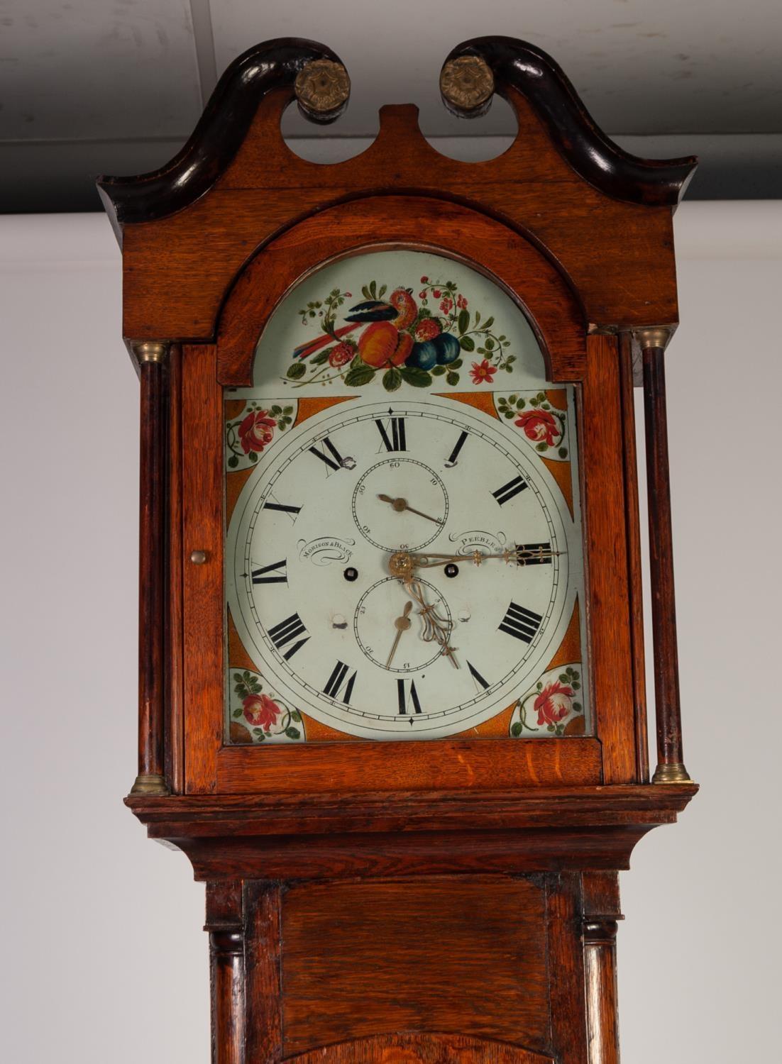 GEORGE II OAK LONGCASE CLOCK SIGNED MORISON & BLACK, PEEBLES, the 12? painted Roman dial with - Image 2 of 3