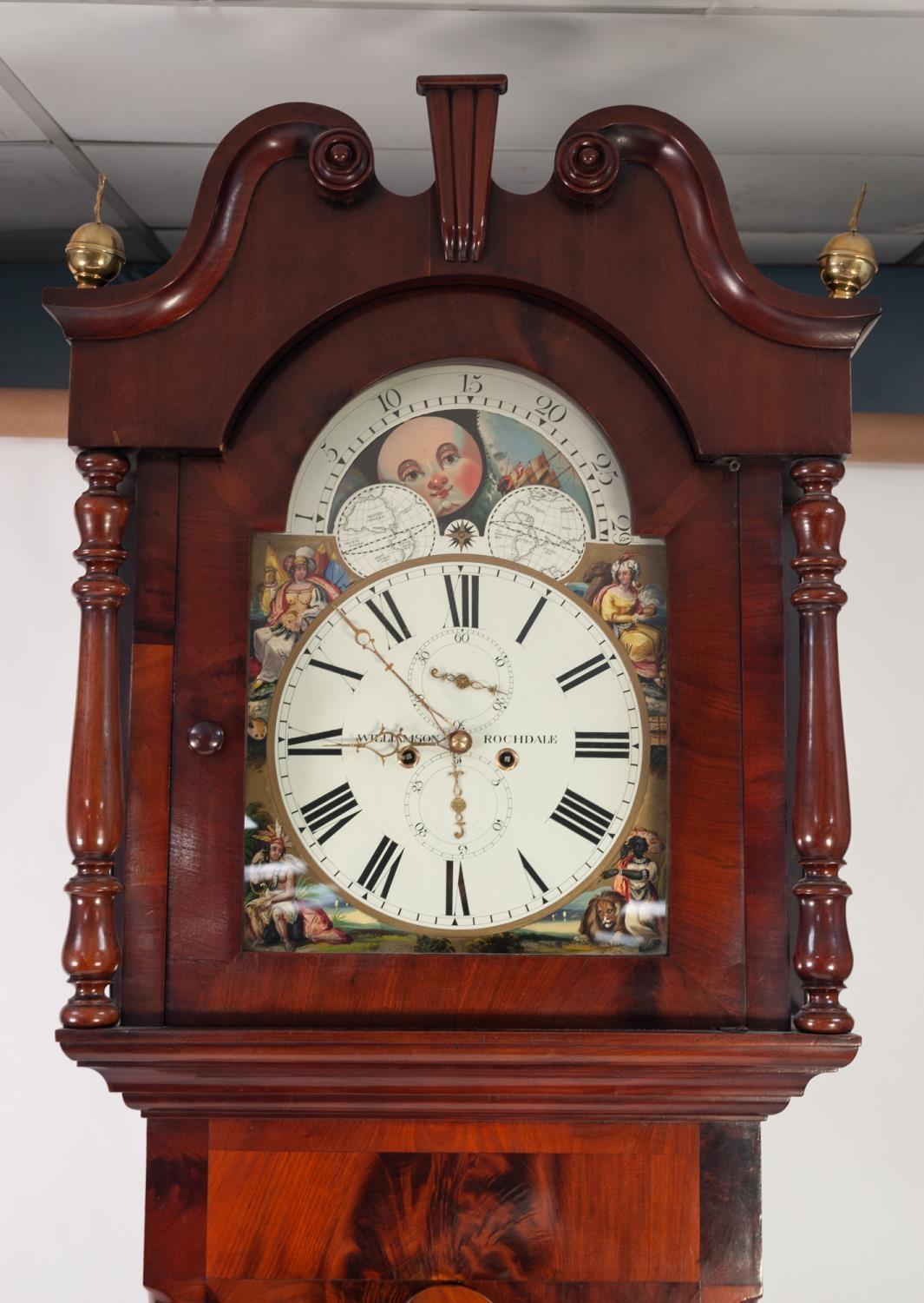 VICTORIAN FIGURED MAHOGANY LONGCASE CLOCK WITH ROLLING MOON PHASE, SIGNED WILLIAMSON, ROCHDALE, - Image 3 of 4